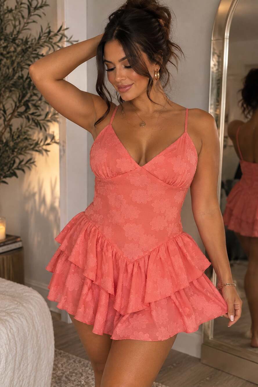 Wild Fable Floral Ruffle Mini Dress Coral Pink Size L